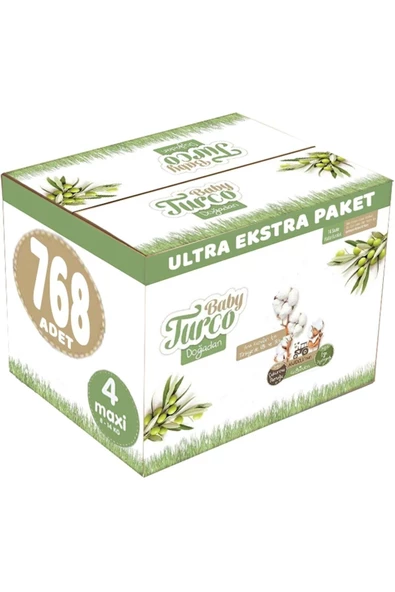 Baby Turco Bebek Bezi Doğadan Beden:4 (8-14kg) Maxi 768 Adet Ultra Ekstra Pk