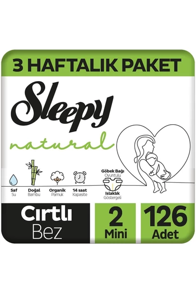 Sleepy Natural 3 Haftalık Paket Bebek Bezi 2 Numara Mini 126 Adet