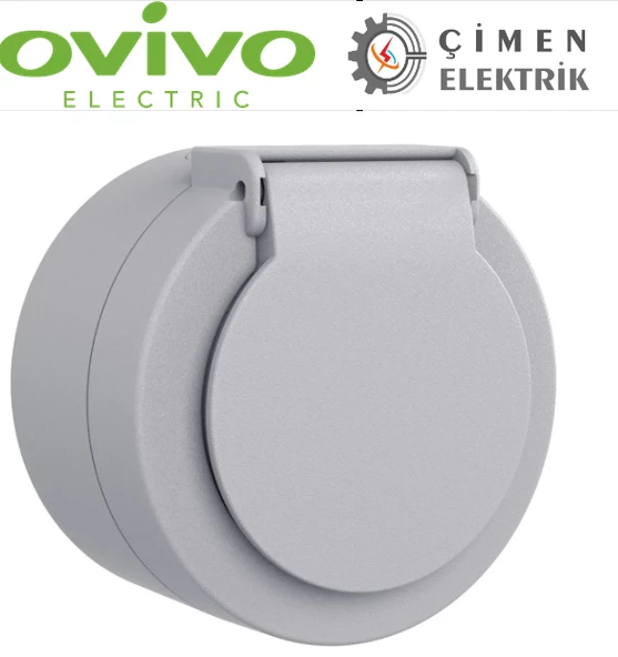 Ovivo Xone Gri Kapaklı Topraklı Priz Sıva Üstü
