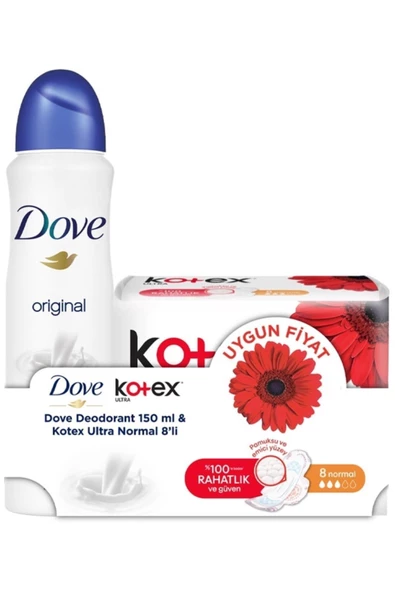 DOVE Original Kadın Deodorant Sprey 150 ml + Kotex Ultra Normal 8'li