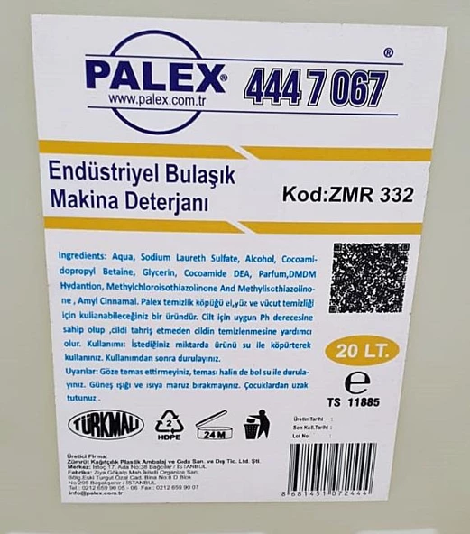 Palex Endüstriyel Bulaşık Makine Deterjanı 20 KG ZMR-332 - Resim 2