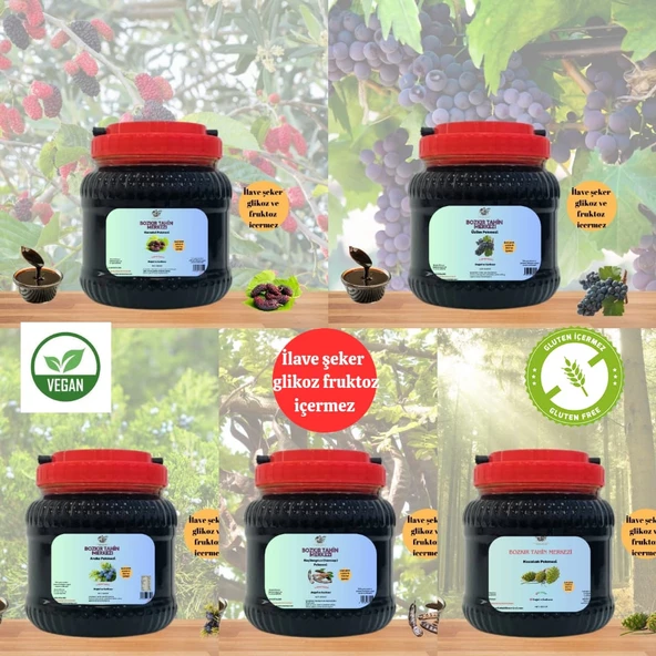 Sağlık Beşlisi Paketi & (Bozkır Tahin Merkezi Sağlık Beşlisi) ÜZÜM, KARADUT, KEÇİBOYNUZ, ANDIZ, KOZALAK PEKMEZİ ) Net 4750 gr