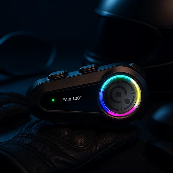 Mioji Mio 120 2x RGB 1000mAh IPX6 1500m 2 Kişilik Kask Intercom Motosiklet Bluetooth Kulaklık - Siyah - Resim 4
