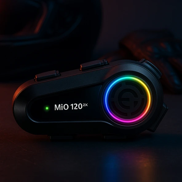 Mioji Mio 120 2x RGB 1000mAh IPX6 1500m 2 Kişilik Kask Intercom Motosiklet Bluetooth Kulaklık - Siyah - Resim 3