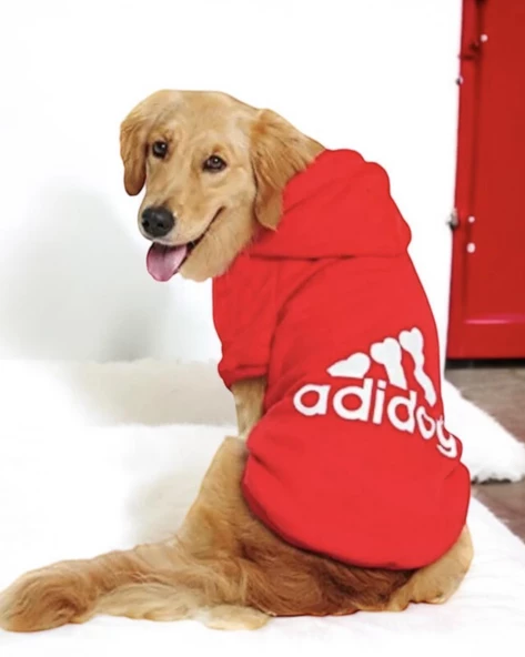 Kırmızı Adidog Kapşonlu Sweatshirt, Orta ve Büyük Irklar İçin