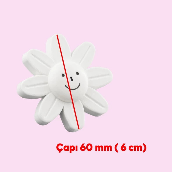 Plastik Papatya Gülücüklü Beyaz Renk Mobilya Çoçuk Odası Dolabı Kapak Kulpu Çekmece Kulbu 5 ADET - 2