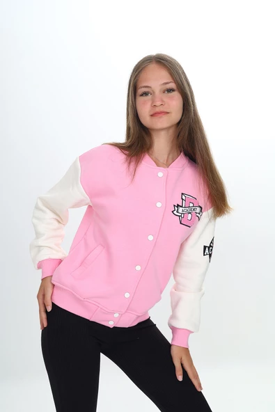 Kız Çocuk Kolej Tarz B Baskılı Ceket 7 -12 Yaş 7185 - 3