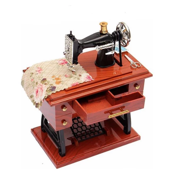 Nostaljik Dikiş Makinası Müzik Kutusu Kurmalı Müzik Kutusu Dekoratik Müzik Kutusu - 5