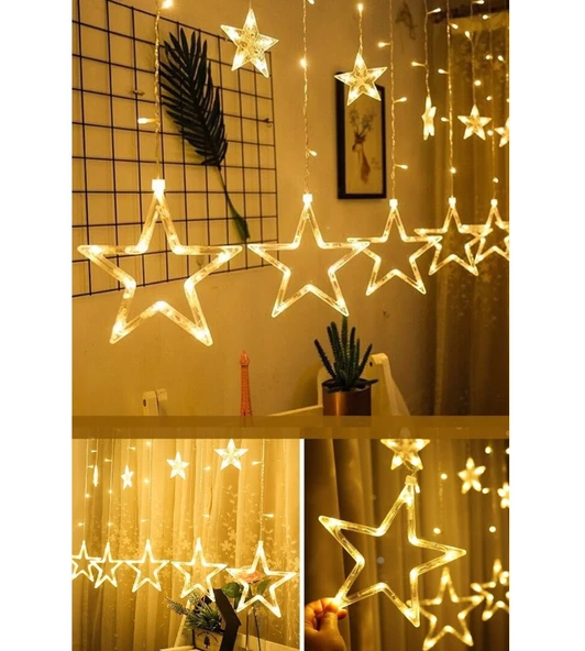 Dekoratif Yıldızlı Saçaklı 12 Adet Yıldız Ev Ofis Yılbaşı Lambası Aydınlat Günışığı 5 Metre - 3