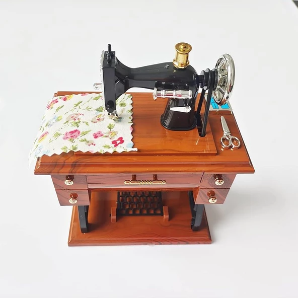 Nostaljik Dikiş Makinası Müzik Kutusu Kurmalı Müzik Kutusu Dekoratik Müzik Kutusu - 6