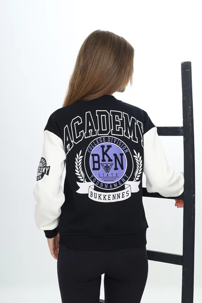 Kız Çocuk Kolej Tarz B Baskılı Ceket 7 -12 Yaş 7185 - 9