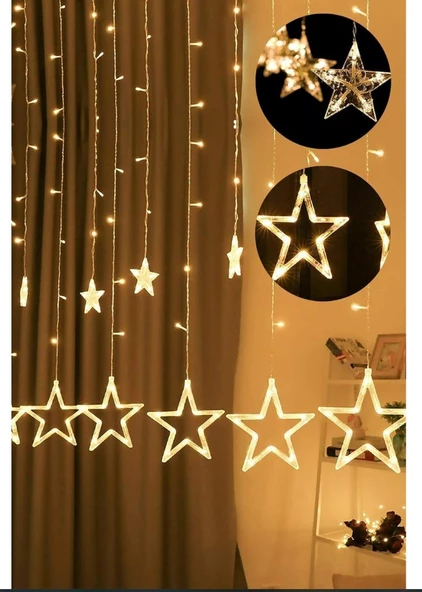 Dekoratif Yıldızlı Saçaklı 12 Adet Yıldız Ev Ofis Yılbaşı Lambası Aydınlat Günışığı 5 Metre - 2