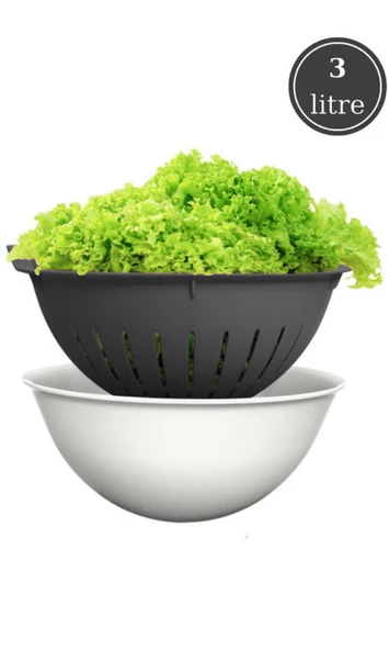 Flosoft Hazneli Makarna Süzgeci 25 cm, Badyalı Kulplu Sebze Meyve Yıkama Süzgeci 3 litre Füme - 2