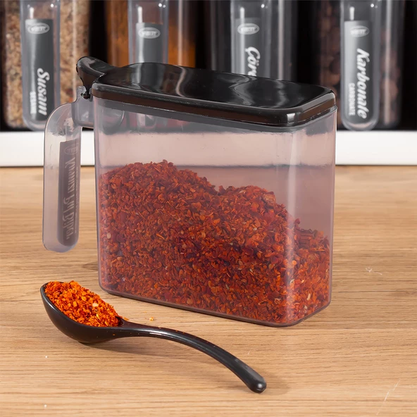Porsima 1165 Simple Baharatlık Standlı 12 Li Kendinden Yapışkanlı Kaşıklı Kapaklı Baharatlık Takımı-Etiketli Baharatlık- - 5