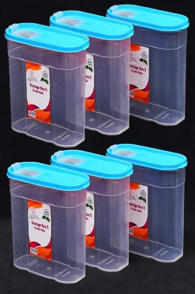 6 Adet Plastik 5 Litre Kapaklı Erzak Saklama Kabı Kutusu Takımı