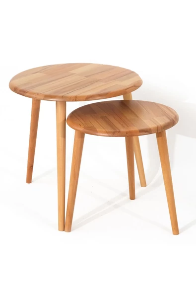 Yuvarlak Masif Doğal Tekli, 2'li, 3'lü Zigon Sehpa Set, Modern Masif Yan Sehpa - 2