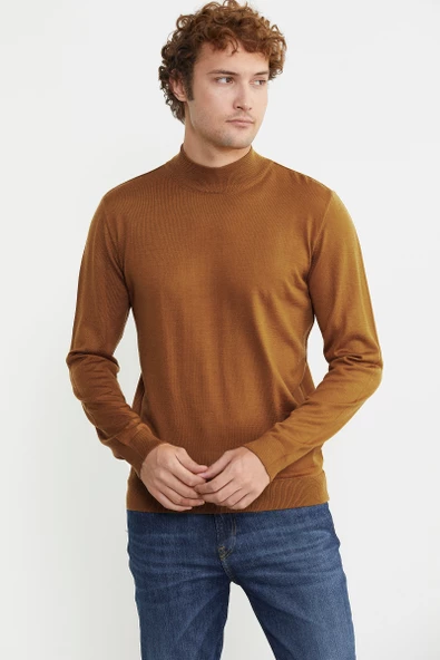 Erkek Yarım Boğazlı Triko Kazak - Hardal - Resim 3