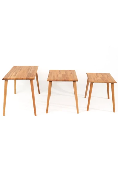 Dikdörtgen Masif Doğal Tekli, 2'li, 3'lü Zigon Sehpa Set, Modern Masif Yan Sehpa - 8