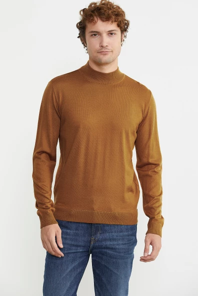 Erkek Yarım Boğazlı Triko Kazak - Hardal - Resim 2