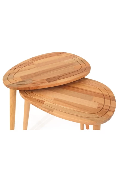 Sweet Naturel Masif Doğal Tekli, 2'li, 3'lü Zigon Sehpa Set, Modern Masif Yan Sehpa - 2