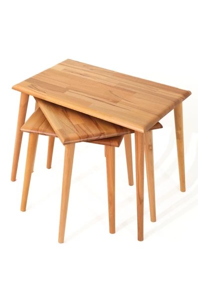 Dikdörtgen Masif Doğal Tekli, 2'li, 3'lü Zigon Sehpa Set, Modern Masif Yan Sehpa - 6