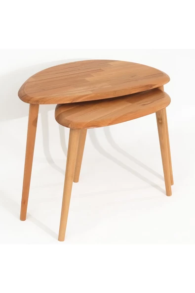 Naturel Masif Doğal Tekli, 2'li, 3'lü Zigon Sehpa Set, Modern Masif Yan Sehpa - 2