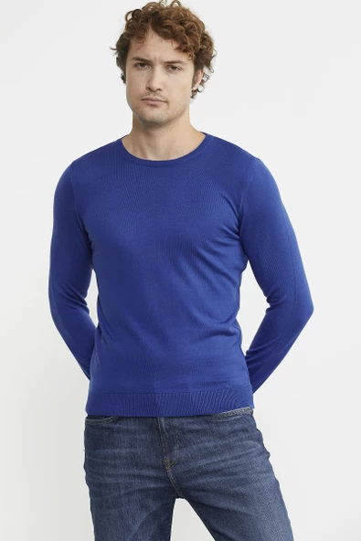 Erkek Sıfır Yaka Basic Triko Kazak - Saks - 3