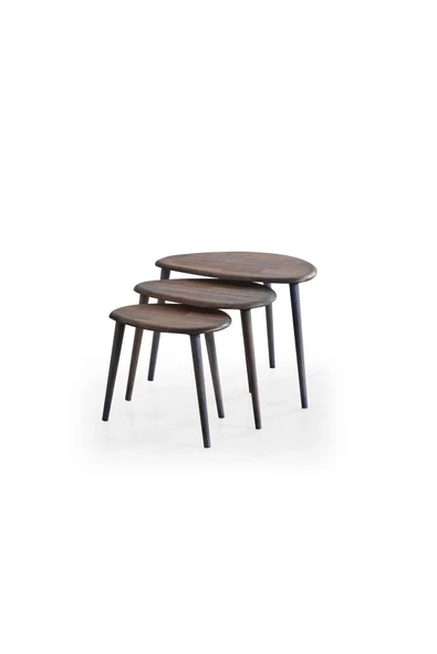 Masif Doğal Ahşap Zigon Sehpa 3'lü Set, Modern Masif Yan Sehpa - 3