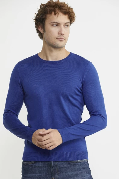 Erkek Sıfır Yaka Basic Triko Kazak - Saks - 2