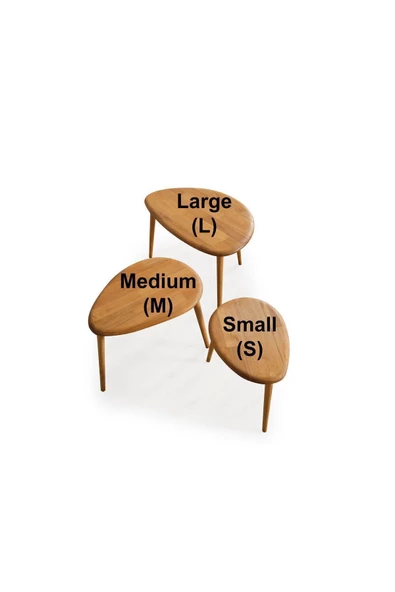 Masif Doğal Ahşap Zigon Sehpa 3'lü Set, Modern Masif Yan Sehpa - 8