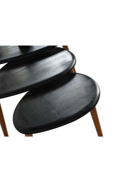 Masif Doğal Ahşap Zigon Sehpa 3'lü Set, Modern Masif Yan Sehpa - 7