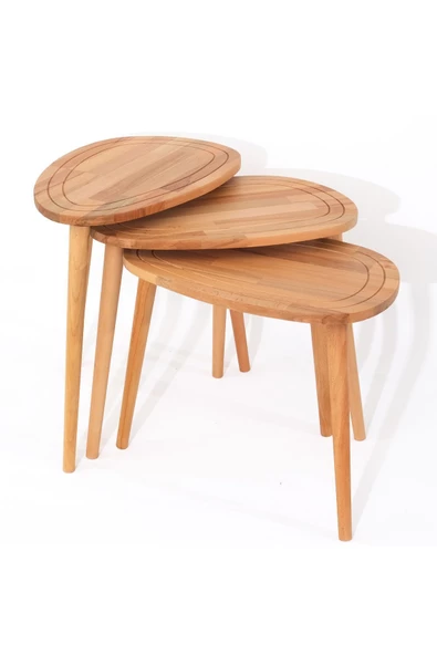 Sweet Naturel Masif Doğal Tekli, 2'li, 3'lü Zigon Sehpa Set, Modern Masif Yan Sehpa