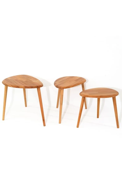 Naturel Masif Doğal Tekli, 2'li, 3'lü Zigon Sehpa Set, Modern Masif Yan Sehpa - 7