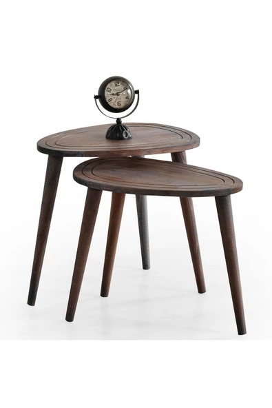 Sweet Masif Doğal Ahşap Zigon Sehpa 2'li Set, Modern Masif Yan Sehpa - 2