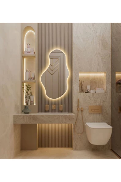 Led Işıklı Asimetrik Model Dekoratif Duvar Aynası, Modern Eşsiz Ayna, Ayna Duvar Dekorasyon Ürünü - 3