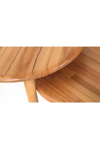 Yuvarlak Masif Doğal Tekli, 2'li, 3'lü Zigon Sehpa Set, Modern Masif Yan Sehpa - 3