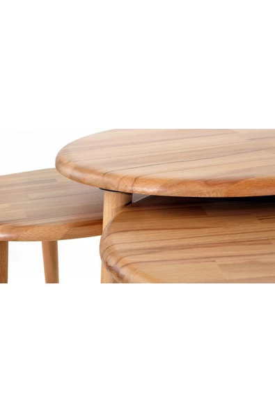 Yuvarlak Masif Doğal Tekli, 2'li, 3'lü Zigon Sehpa Set, Modern Masif Yan Sehpa - 6