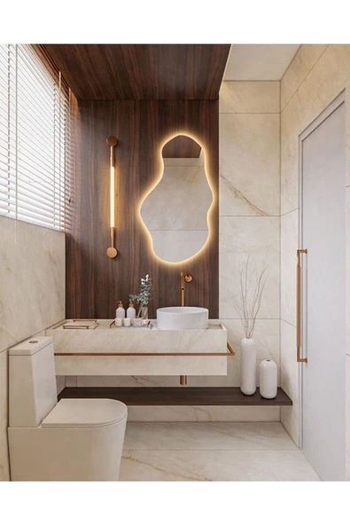 Led Işıklı Asimetrik Model Dekoratif Duvar Aynası, Modern Eşsiz Ayna, Ayna Duvar Dekorasyon Ürünü - 2