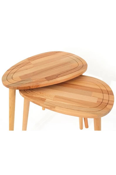 Sweet Naturel Masif Doğal Tekli, 2'li, 3'lü Zigon Sehpa Set, Modern Masif Yan Sehpa - 5