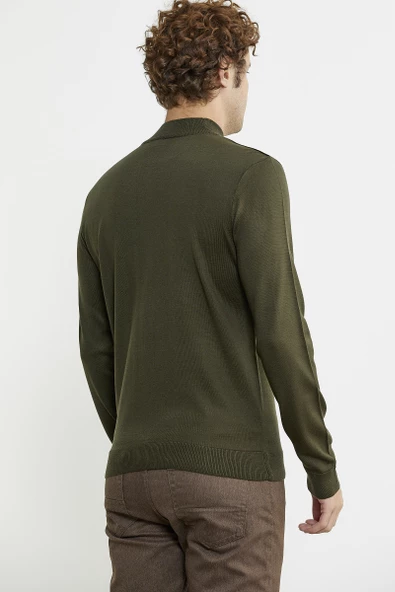 Erkek Yarım Boğazlı Triko Kazak - Haki - 4