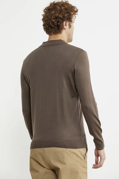 Erkek Polo Yaka Triko Kazak - Vizon - 6