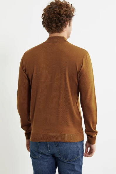 Erkek Yarım Boğazlı Triko Kazak - Hardal - Resim 5