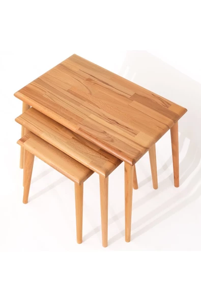 Dikdörtgen Masif Doğal Tekli, 2'li, 3'lü Zigon Sehpa Set, Modern Masif Yan Sehpa - 3