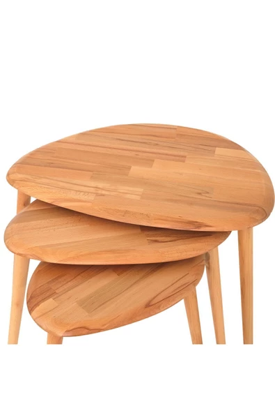 Naturel Masif Doğal Tekli, 2'li, 3'lü Zigon Sehpa Set, Modern Masif Yan Sehpa - 6