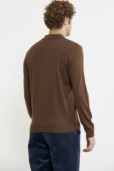 Erkek Polo Yaka Triko Kazak - Kahve - Resim 6