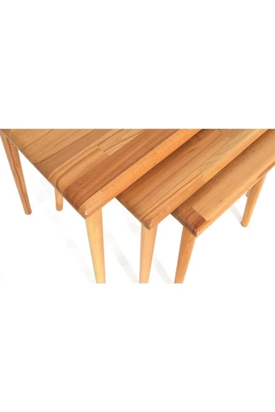 Dikdörtgen Masif Doğal Tekli, 2'li, 3'lü Zigon Sehpa Set, Modern Masif Yan Sehpa - 4