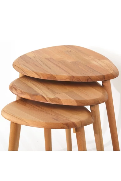 Naturel Masif Doğal Tekli, 2'li, 3'lü Zigon Sehpa Set, Modern Masif Yan Sehpa - 2