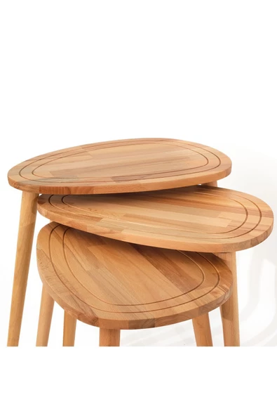 Sweet Masif Doğal Ahşap Orta Sehpa ve 2'li/3'lü Zigon Sehpa Set, Modern Masif Yan ve Orta Sehpa - 3