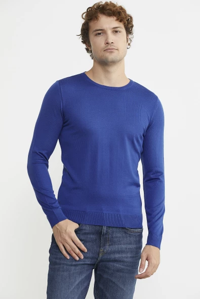 Erkek Sıfır Yaka Basic Triko Kazak - Saks - 4