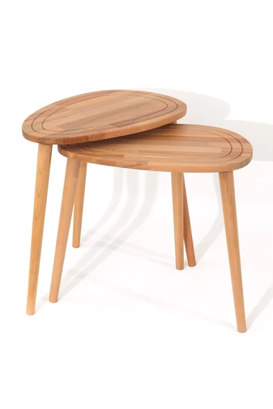 Sweet Naturel Masif Doğal Tekli, 2'li, 3'lü Zigon Sehpa Set, Modern Masif Yan Sehpa - 3